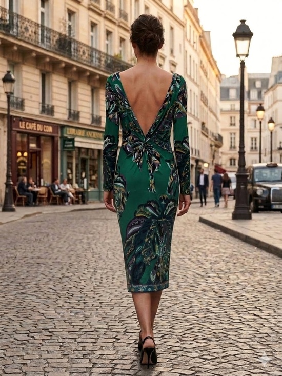 Emilio Pucci Dresses & Skirts - EMILIO PUCCI Dress Rayon Green Printed Long Sleeve Midi Dress Vintage Sz. 2-4